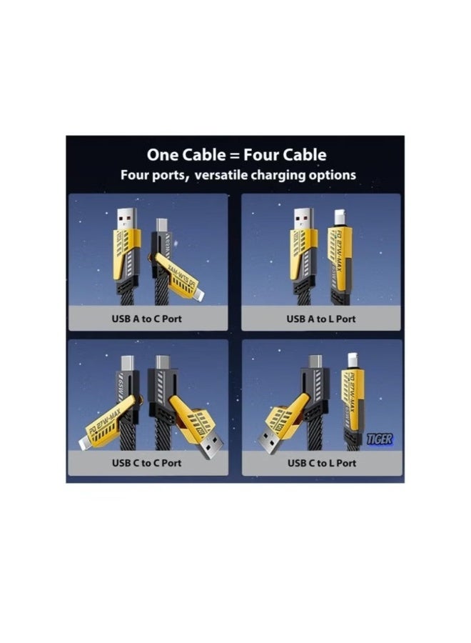 كابل شحن متعدد 4 في 1، 120 سم [65 واط] شحن سريع - آيفون 16/15/14/13 برو ماكس، إيربودز، ساعة آبل، آيباد، ماك بوك، سامسونج S24/S23/S22 وجوجل (2 متر) - Image 4